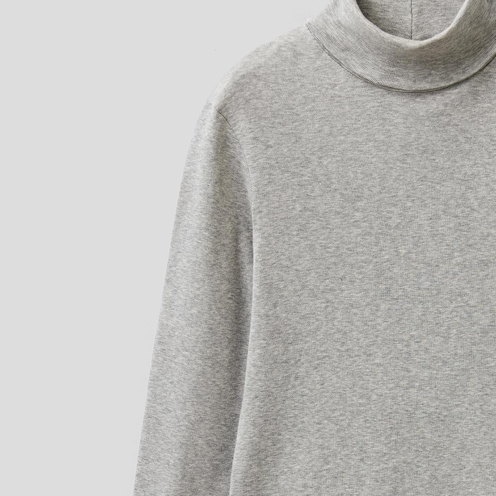 Kadın Gri Melanj %100 Pamuk Boğazlı Uzun Kollu T-Shirt