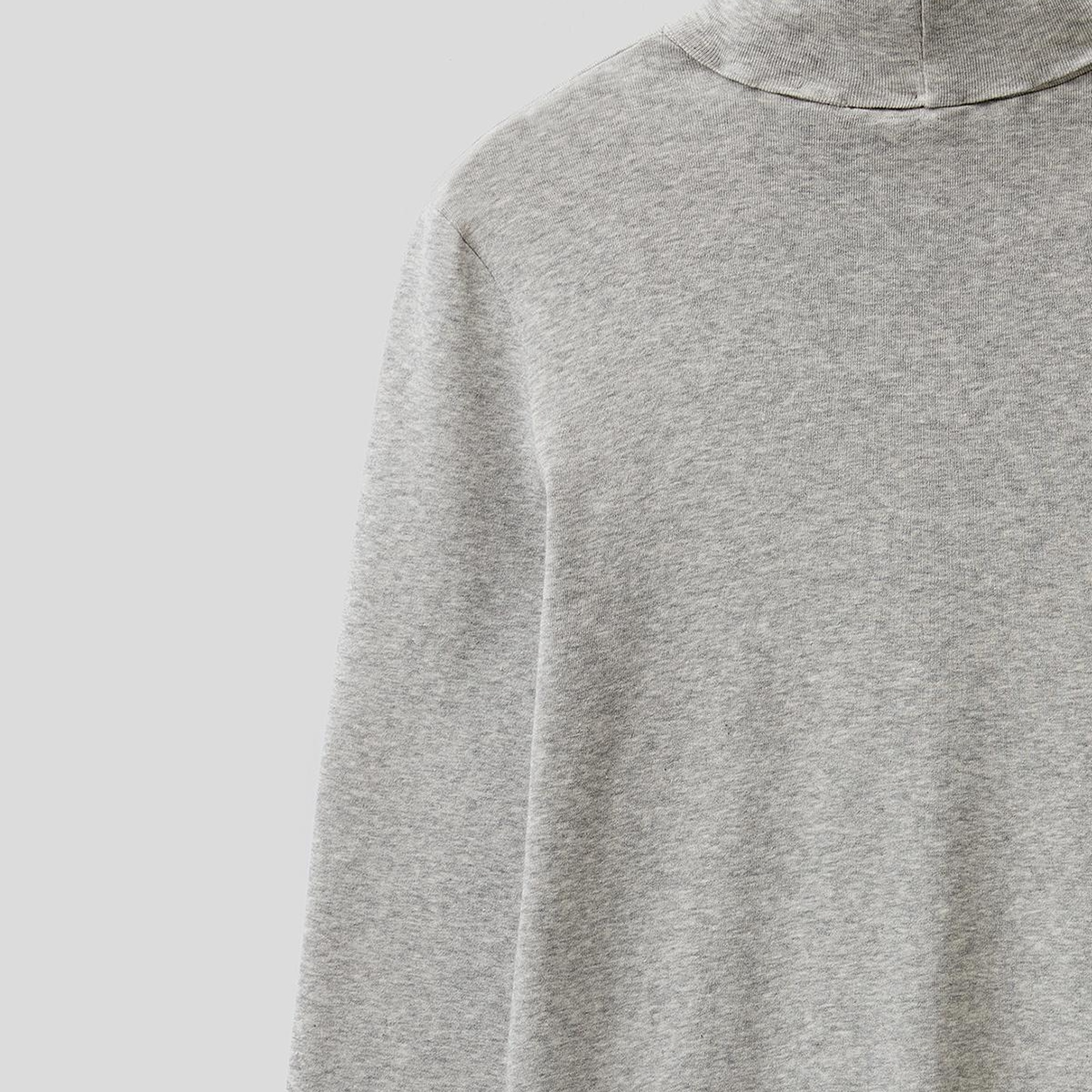 Kadın Gri Melanj %100 Pamuk Boğazlı Uzun Kollu T-Shirt