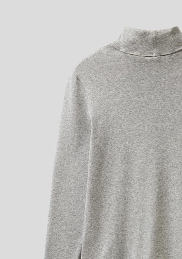  Kadın Gri Melanj %100 Pamuk Boğazlı Uzun Kollu T-Shirt