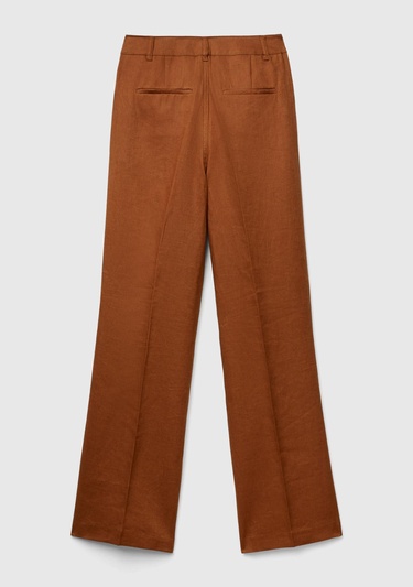  Kadın Kahverengi %100 Keten Arkası Şerit Cepli Düğme Kapamalı Pantolon