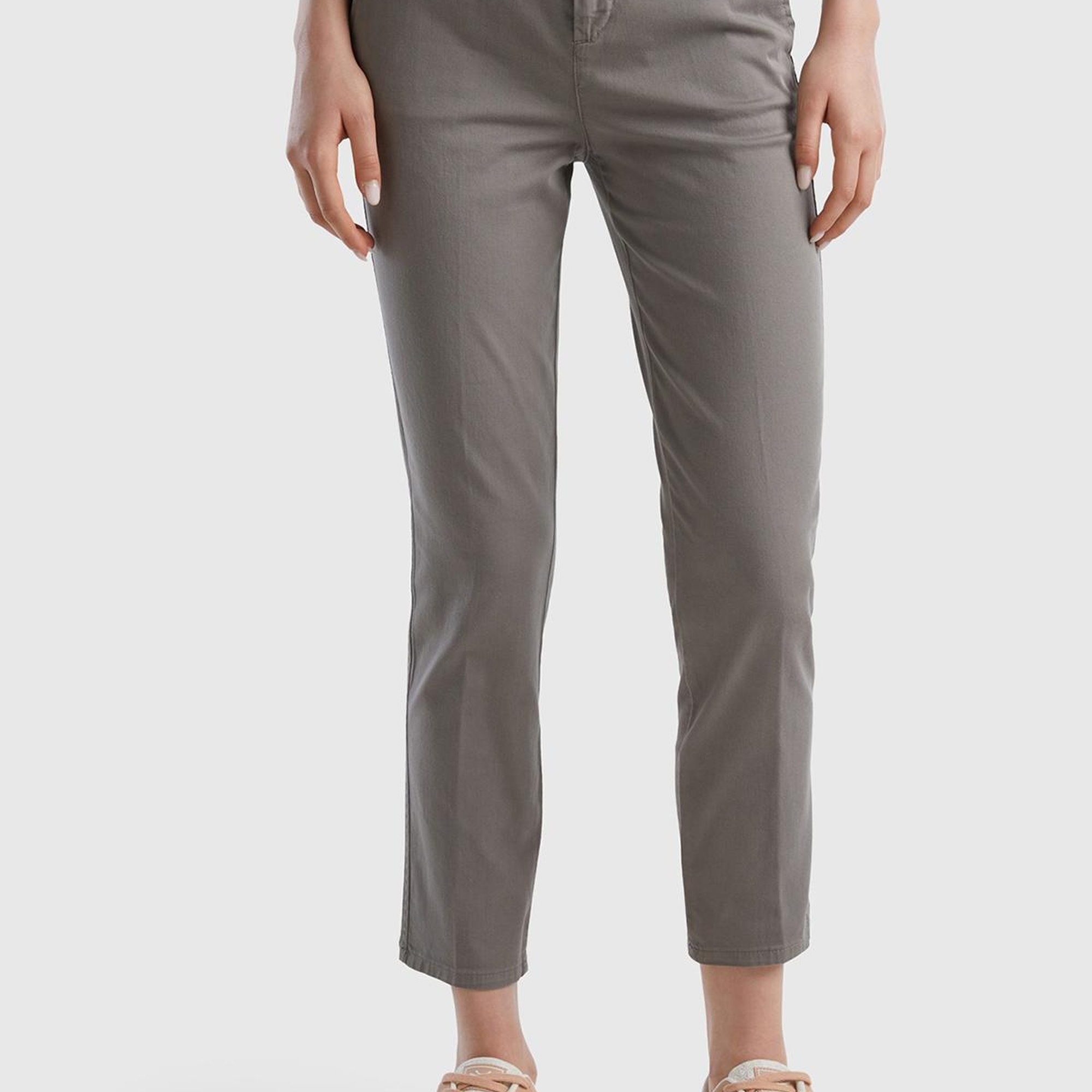 Kadın Gri Elastanlı Basic Chino Pantolon