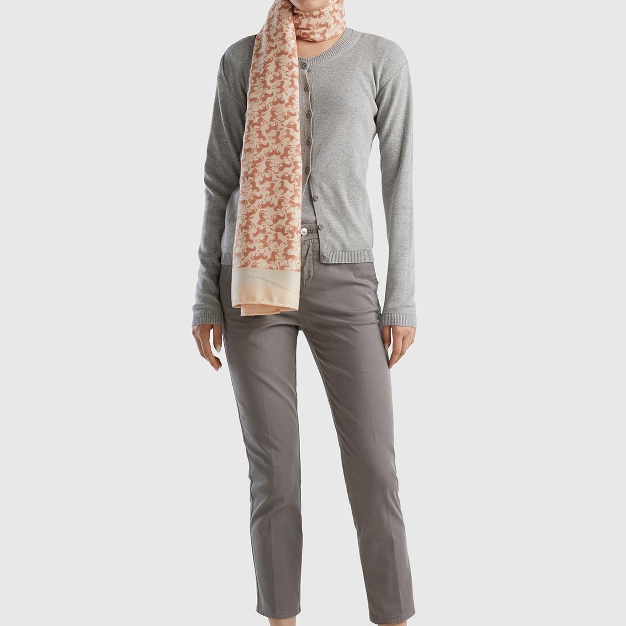 Kadın Gri Elastanlı Basic Chino Pantolon