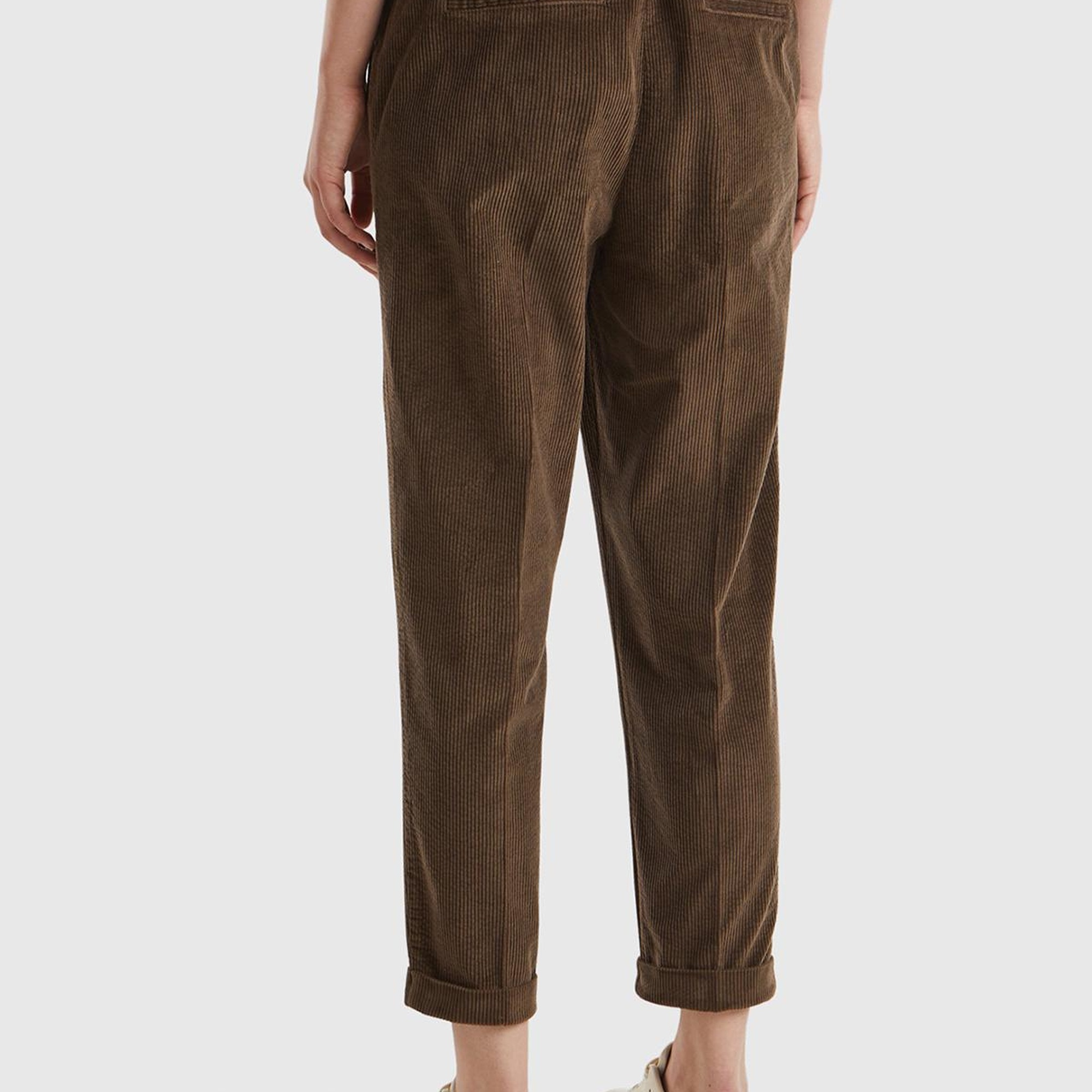 Kadın Kahverengi Beli Lastikli Kadife Pantolon