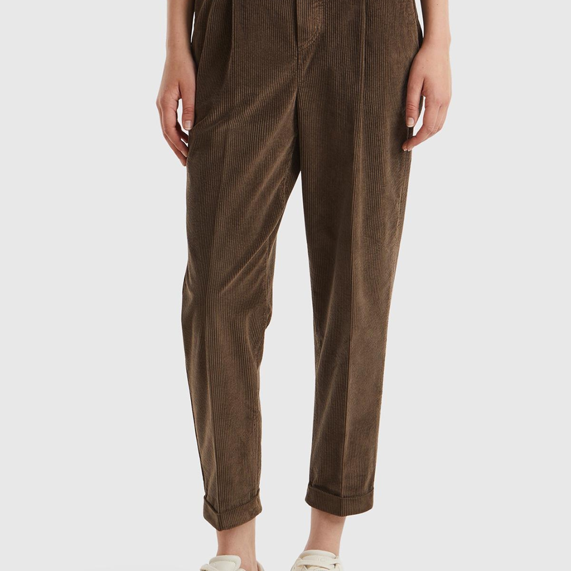 Kadın Kahverengi Beli Lastikli Kadife Pantolon