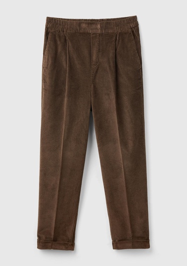  Kadın Kahverengi Beli Lastikli Kadife Pantolon