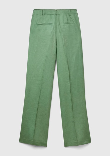  Kadın Mint Yeşili %100 Keten Arkası Şerit Cepli Düğme Kapamalı Pantolon
