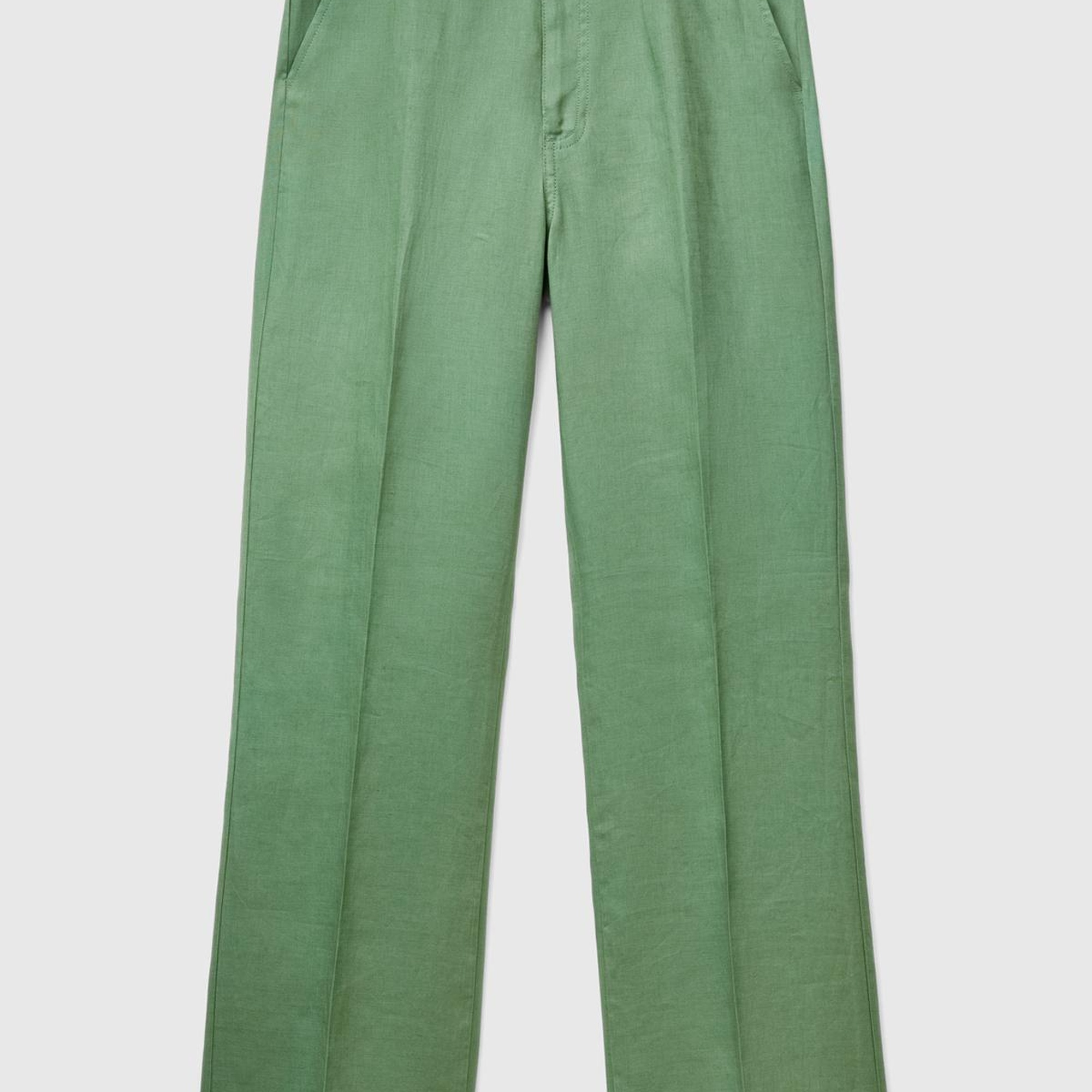 Kadın Mint Yeşili %100 Keten Arkası Şerit Cepli Düğme Kapamalı Pantolon