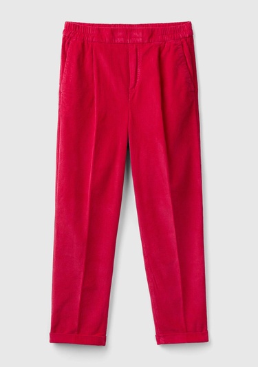  Kadın Kırmızı Beli Lastikli Kadife Pantolon