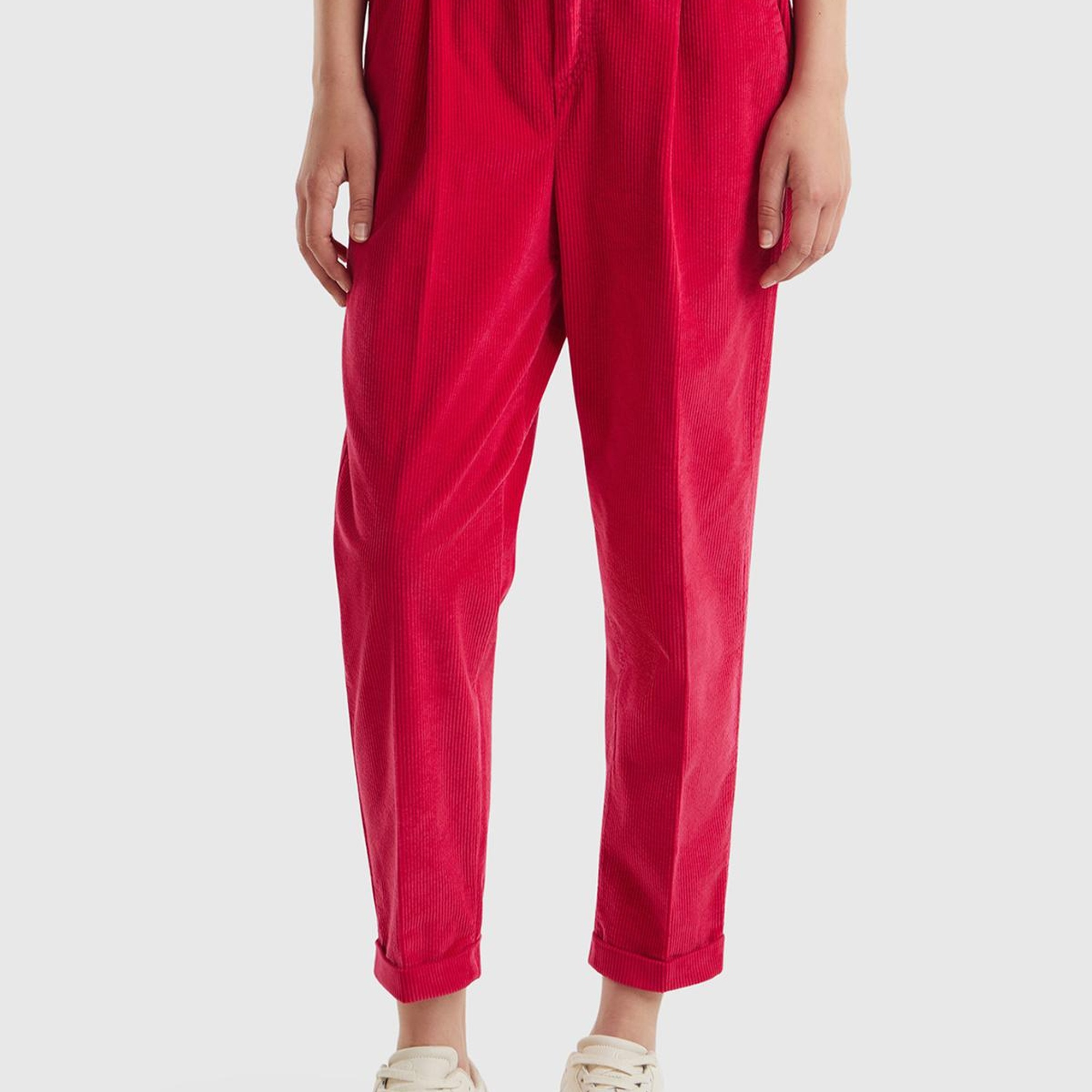 Kadın Kırmızı Beli Lastikli Kadife Pantolon