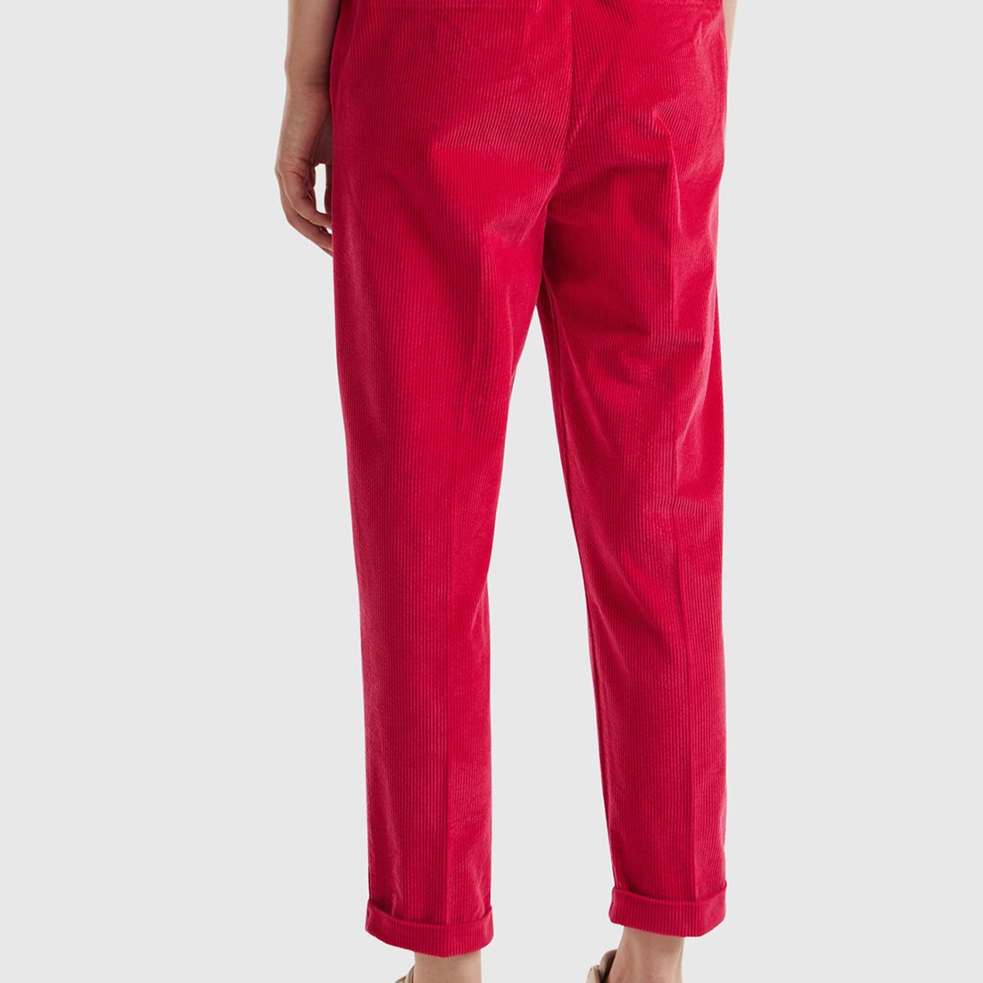 Kadın Kırmızı Beli Lastikli Kadife Pantolon