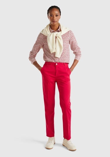  Kadın Kırmızı Elastanlı Basic Chino Pantolon