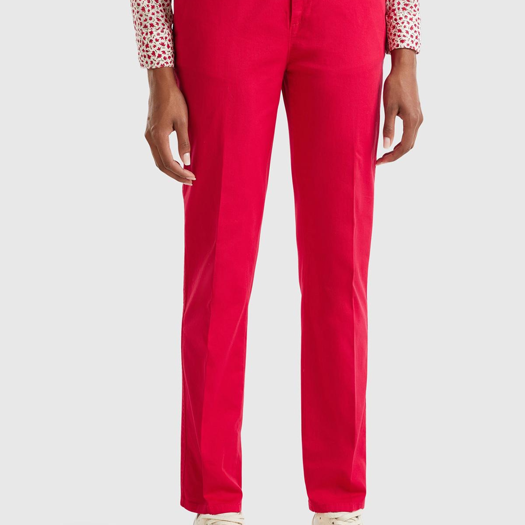 Kadın Kırmızı Elastanlı Basic Chino Pantolon