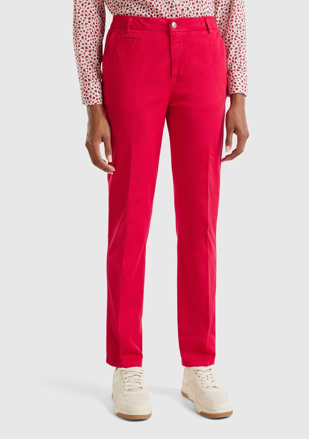  Kadın Kırmızı Elastanlı Basic Chino Pantolon