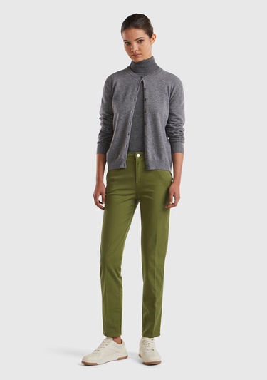  Kadın Haki Elastanlı Basic Chino Pantolon