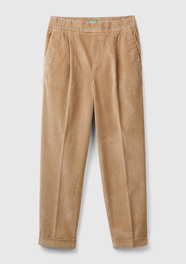  Kadın Taba Beli Lastikli Kadife Pantolon