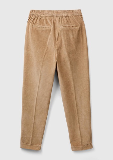  Kadın Taba Beli Lastikli Kadife Pantolon