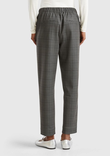  Kadın Antrasit Viskoz Karışımlı Tamamı Desenli Beli Lastikli Pantolon