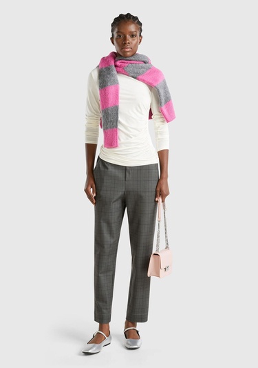  Kadın Antrasit Viskoz Karışımlı Tamamı Desenli Beli Lastikli Pantolon