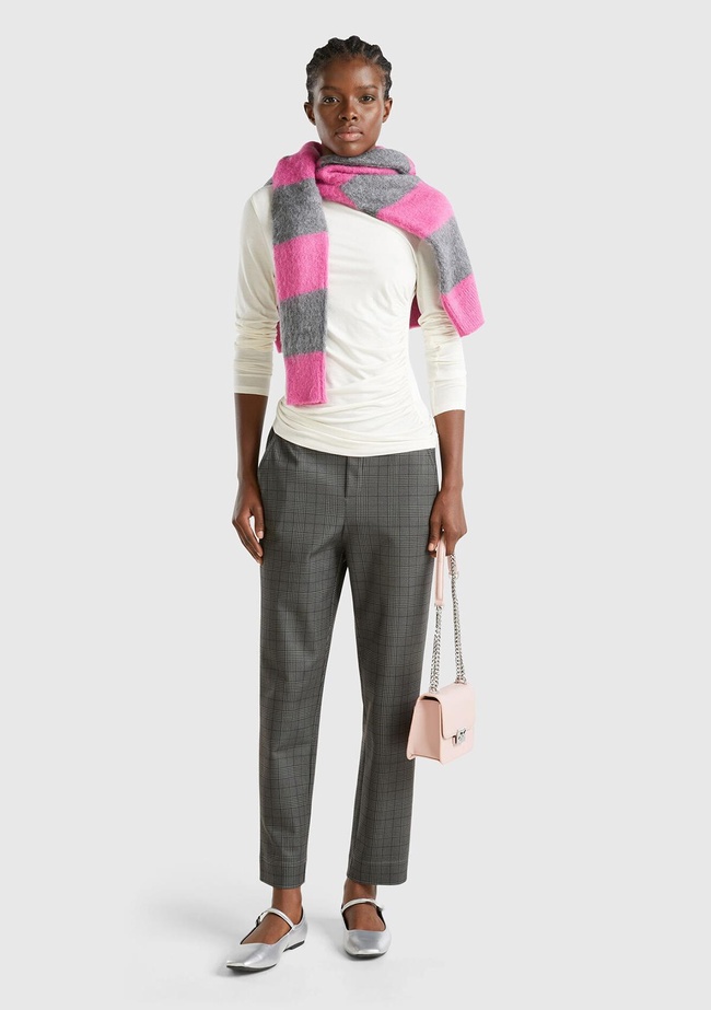  Kadın Antrasit Viskoz Karışımlı Tamamı Desenli Beli Lastikli Pantolon