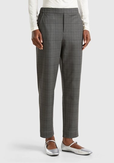  Kadın Antrasit Viskoz Karışımlı Tamamı Desenli Beli Lastikli Pantolon