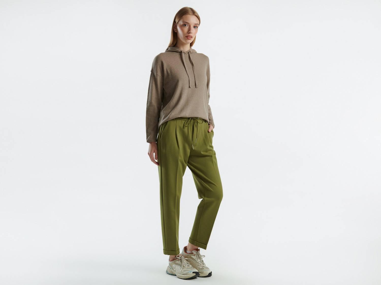  Kadın Haki  Beli Lastikli Pantolon