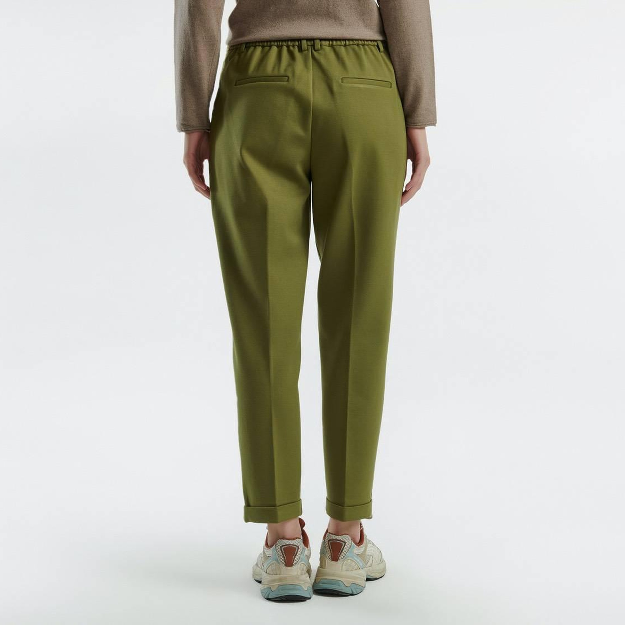 Kadın Haki  Beli Lastikli Pantolon