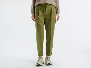  Kadın Haki  Beli Lastikli Pantolon