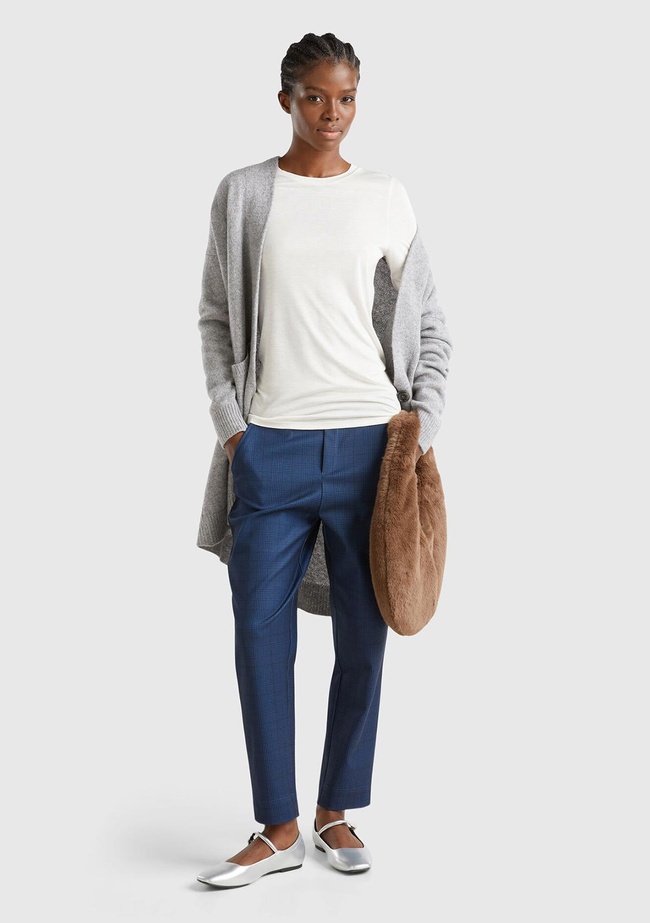  Kadın Lacivert Viskoz Karışımlı Tamamı Desenli Beli Lastikli Pantolon