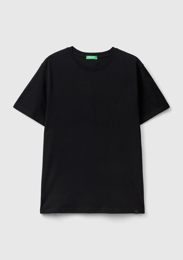  Erkek Siyah %100 Koton Bisiklet Yaka Basic  T-Shirt