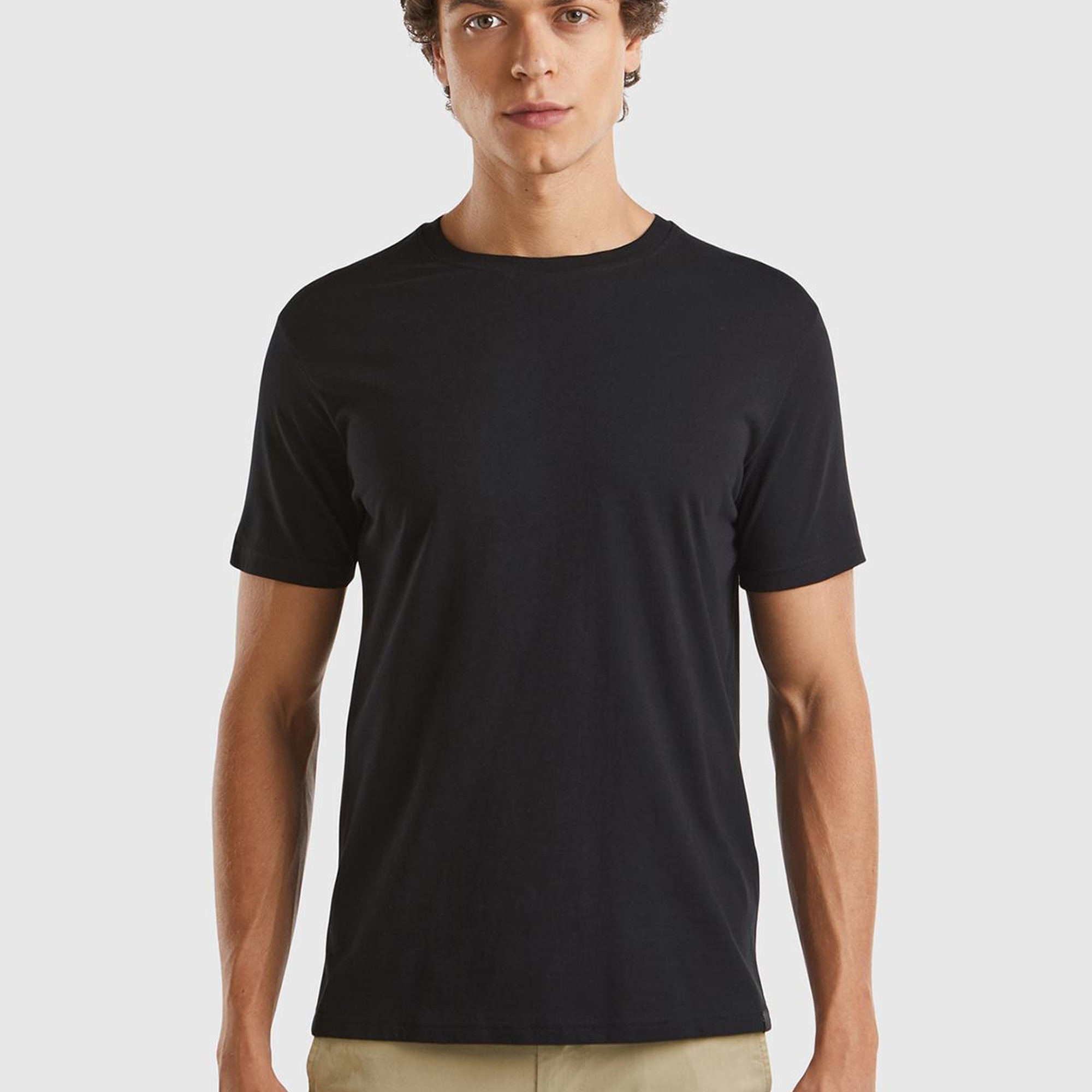 Erkek Siyah %100 Koton Bisiklet Yaka Basic  T-Shirt