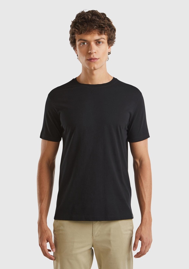  Erkek Siyah %100 Koton Bisiklet Yaka Basic  T-Shirt