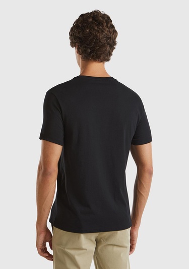  Erkek Siyah %100 Koton Bisiklet Yaka Basic  T-Shirt