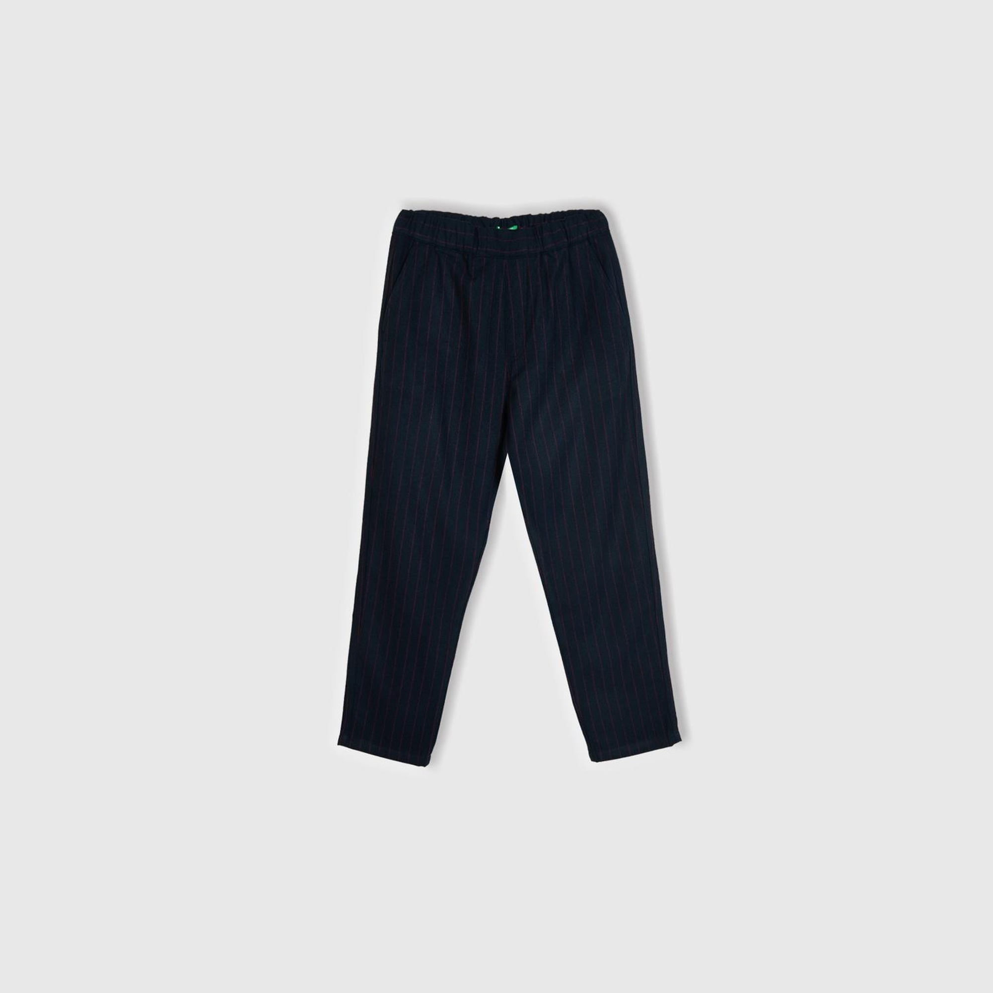 Erkek Koyu Mavi Yün ve Viskoz Karışımlı Arkası Biyeli Cepli Beli Elastik Pantolon