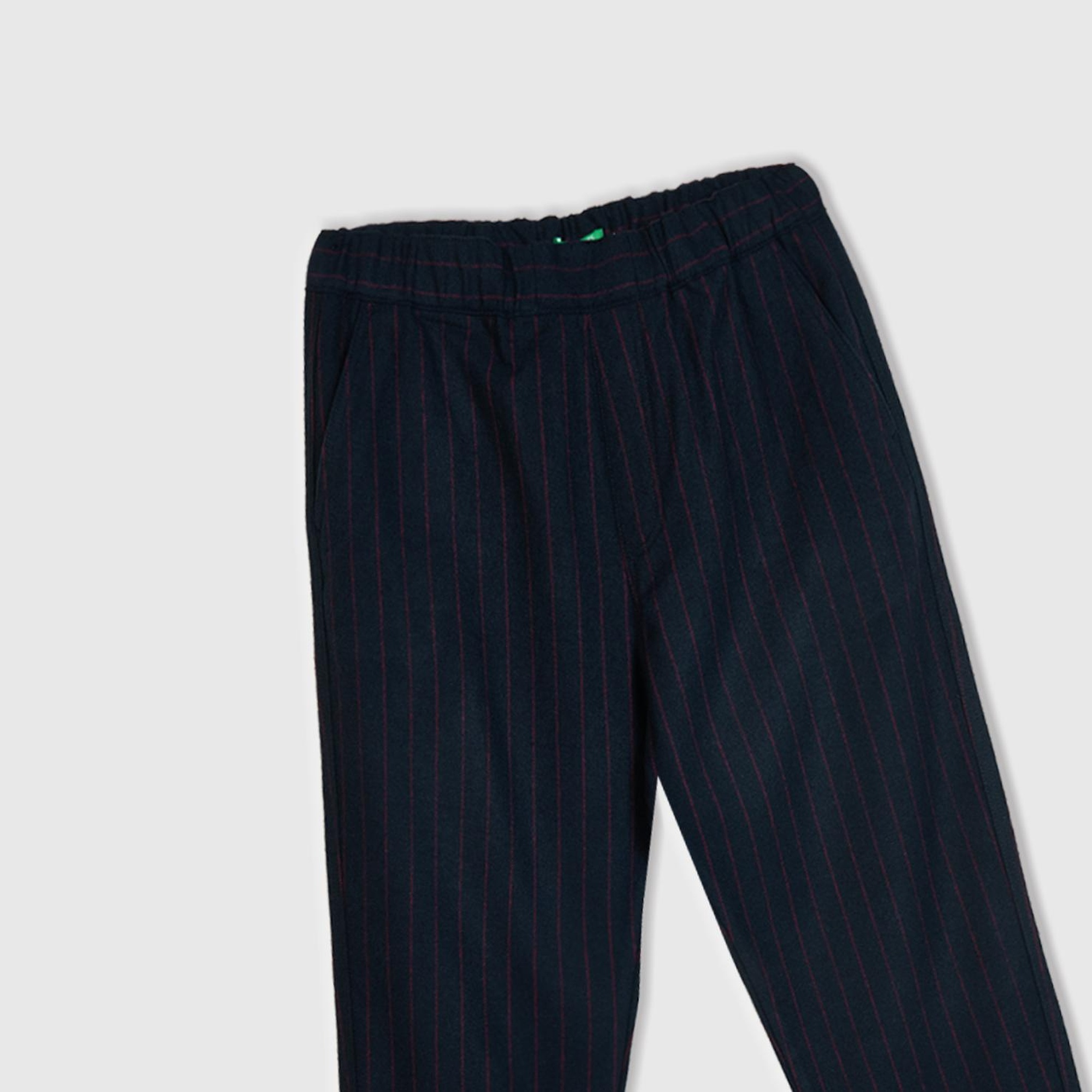 Erkek Koyu Mavi Yün ve Viskoz Karışımlı Arkası Biyeli Cepli Beli Elastik Pantolon