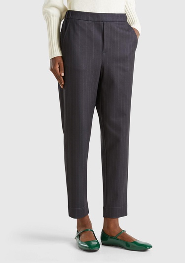  Kadın Siyah Viskoz Karışımlı Tamamı Desenli Beli Lastikli Pantolon