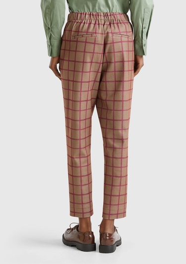  Kadın Kahverengi Viskoz Karışımlı Tamamı Desenli Beli Lastikli Pantolon