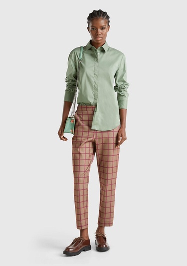  Kadın Kahverengi Viskoz Karışımlı Tamamı Desenli Beli Lastikli Pantolon