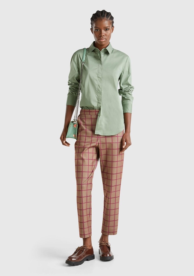  Kadın Kahverengi Viskoz Karışımlı Tamamı Desenli Beli Lastikli Pantolon