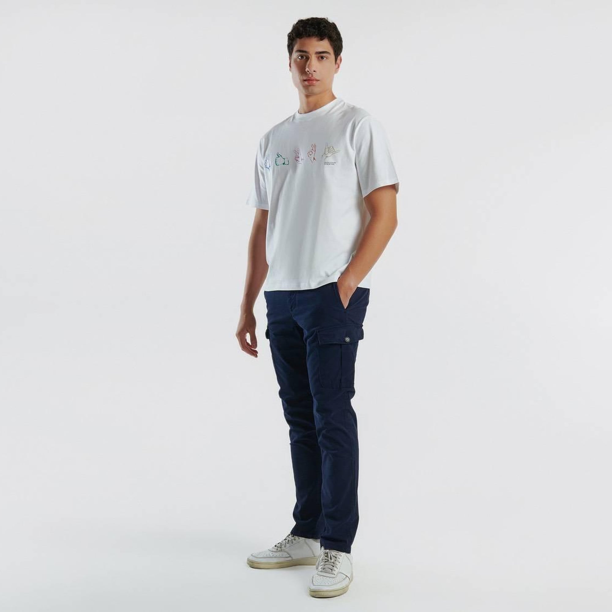 Erkek Lacivert Pamuk Karışımlı Yanları ve Arkası Cep Detaylı Kargo Pantolon