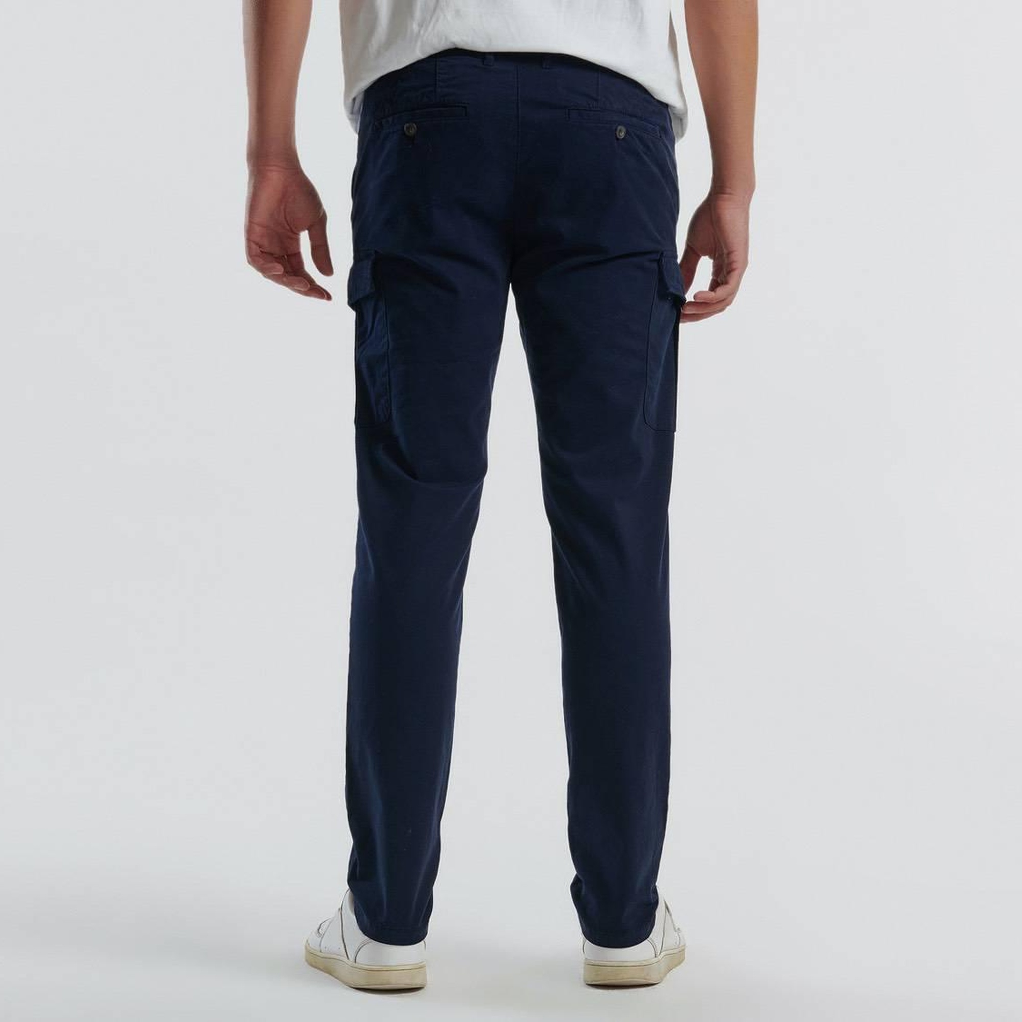 Erkek Lacivert Pamuk Karışımlı Yanları ve Arkası Cep Detaylı Kargo Pantolon