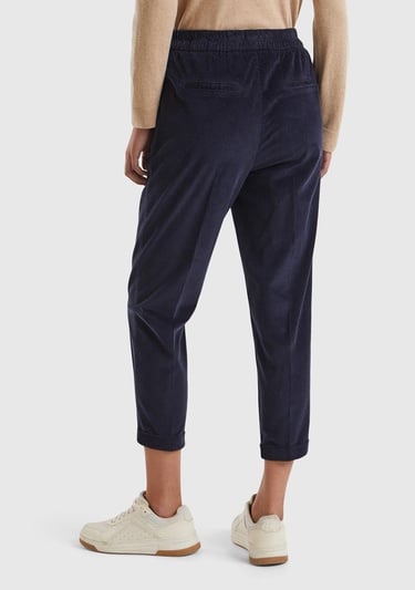  Kadın Lacivert Beli Lastikli Kadife Pantolon