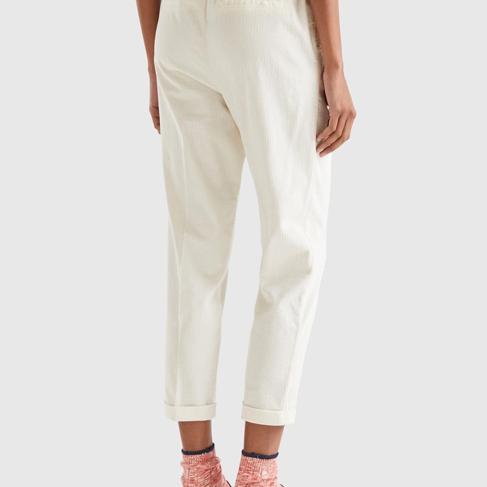 Kadın Krem Beli Lastikli Kadife Pantolon