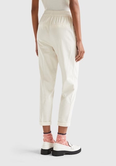  Kadın Krem Beli Lastikli Kadife Pantolon