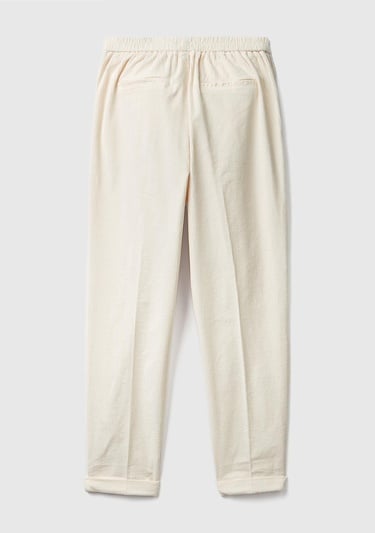  Kadın Krem Beli Lastikli Kadife Pantolon