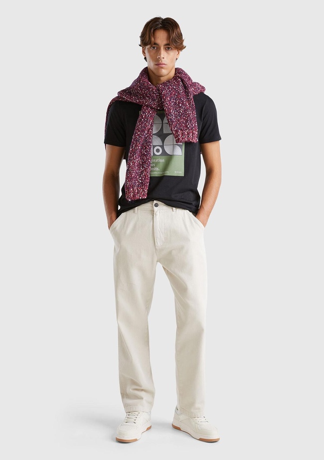  Erkek Beyaz %100 Pamuk Düz Paça Pantolon