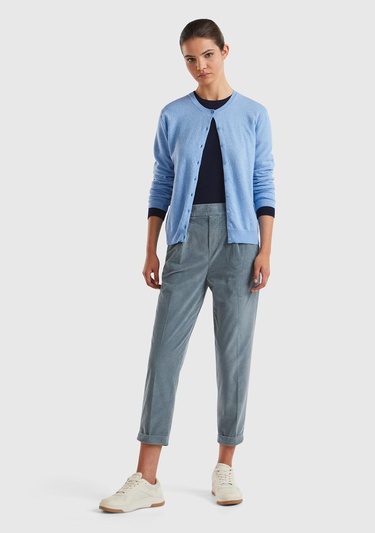  Kadın Gri Beli Lastikli Kadife Pantolon