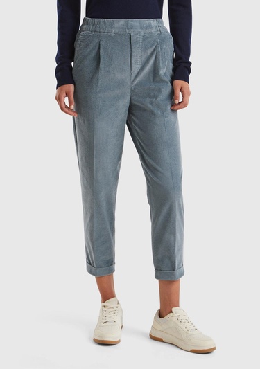  Kadın Gri Beli Lastikli Kadife Pantolon