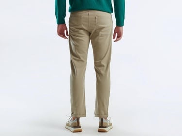  Erkek Bej Pamuk Karışımlı Yanları ve Arkası Cep Detaylı Denim Pantolon