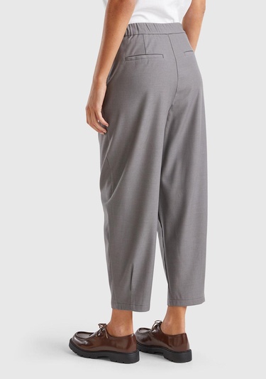  Kadın Antrasit Melanj Yün ve Viskoz Karışımlı Hafif Balon Paçalı Pantolon