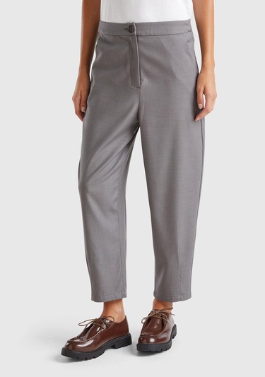  Kadın Antrasit Melanj Yün ve Viskoz Karışımlı Hafif Balon Paçalı Pantolon